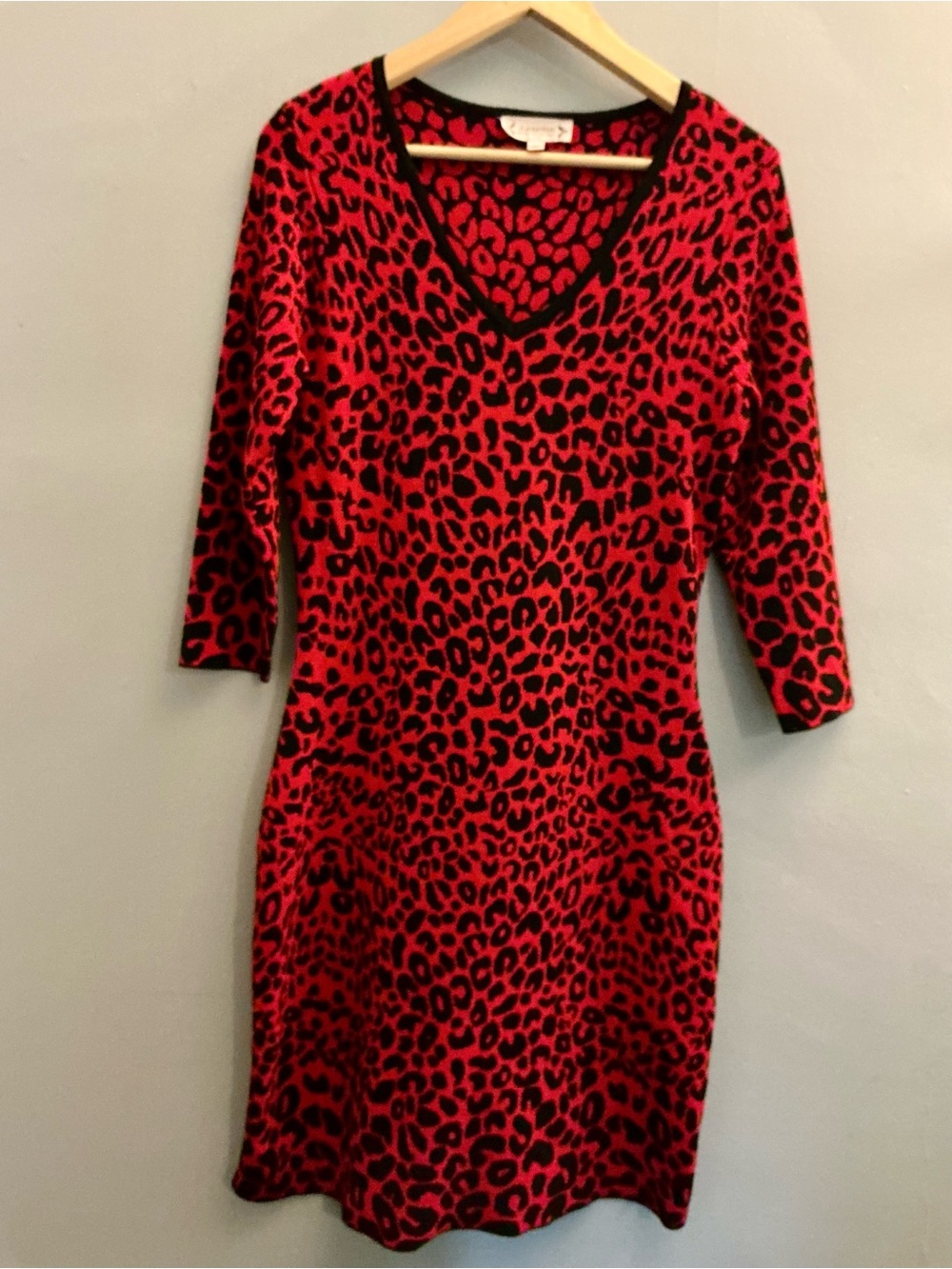 Nanette Lepore Red Black Leopard Print Knit Dress Size L
